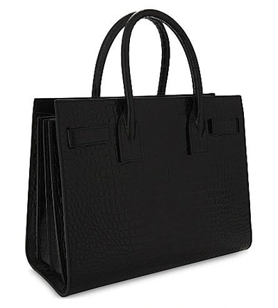Shop Saint Laurent Sac De Jour Croc-embossed Leather Tote Bag In Black