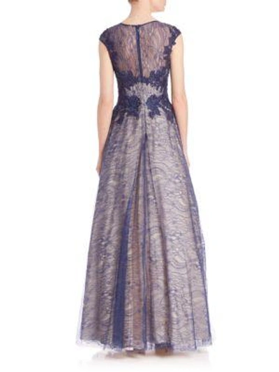 Shop Basix Black Label Illusion Lace Accented Gown In Burgundy