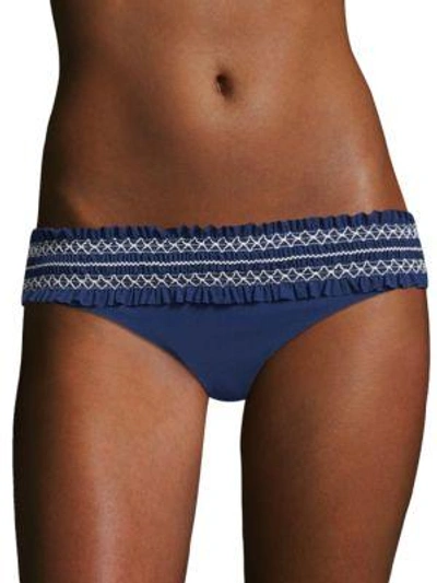 Shop Tory Burch Costa Hipster Smocked Bikini Bottom In Capri Blue