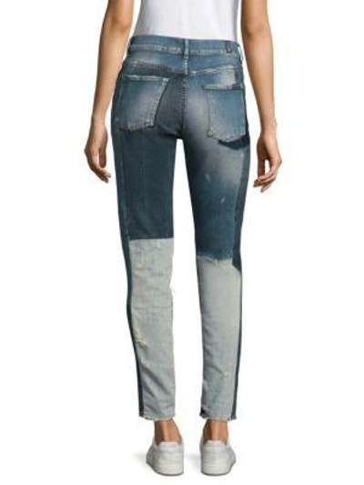 Shop 7 For All Mankind Distressed Patchwork Jeans In Indigo Patches