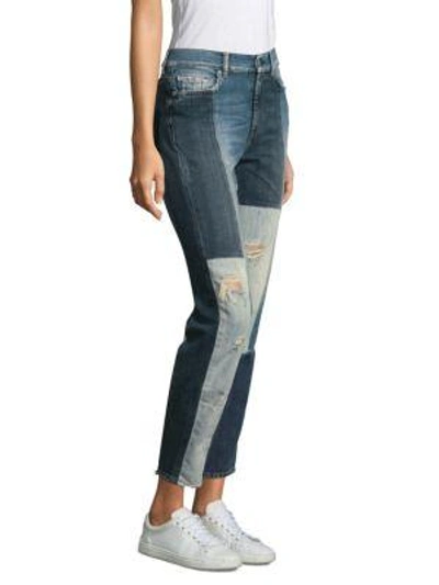 Shop 7 For All Mankind Distressed Patchwork Jeans In Indigo Patches