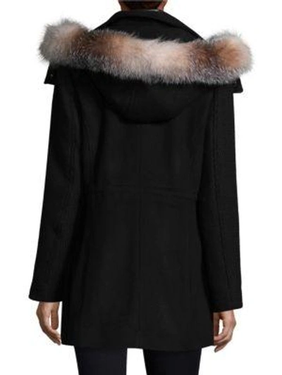 Shop Andrew Marc Hooded Wool Dyed Fur-trim Parka In Black