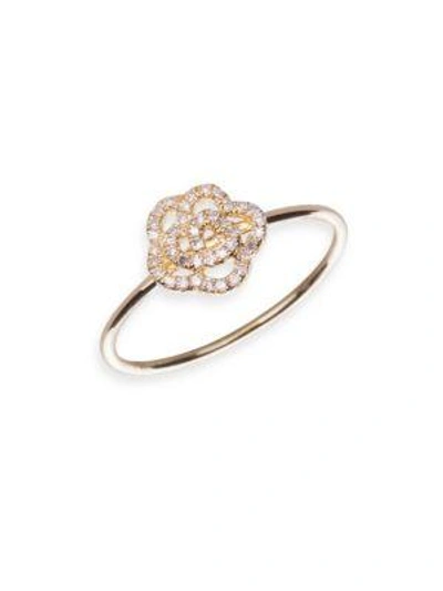 Shop Ef Collection Diamond Rose Stacking Ring In Yellow Gold