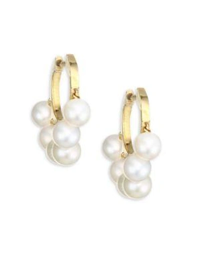 Shop Sydney Evan Women's Freshwater Pearl Huggie Earrings In Yellow Gold