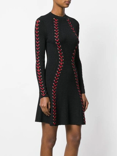 Shop Alexander Mcqueen Rib Knit Mini Dress With Leather Lacing