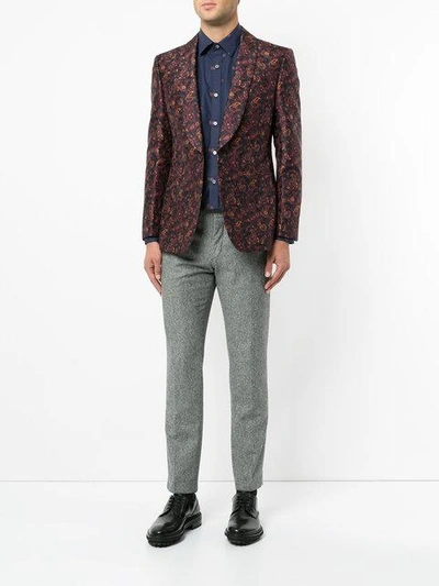 Shop Gieves & Hawkes Floral Print Blazer In Blue