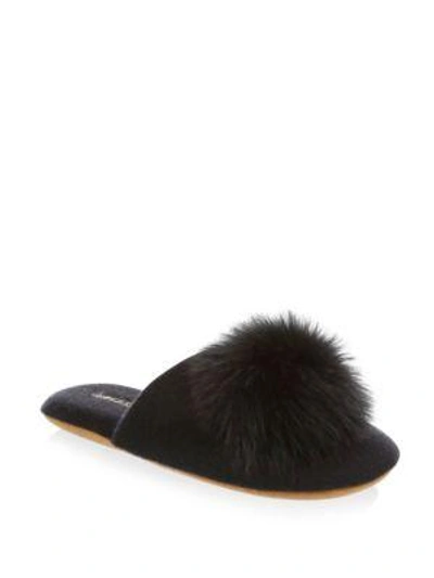Shop Minnie Rose Cashmere Fox Fur Pom Slides In Black