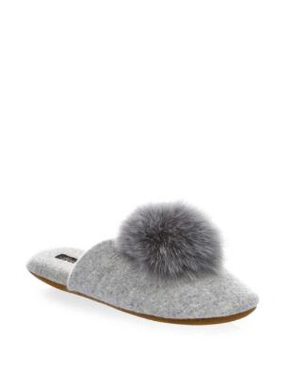 Shop Minnie Rose Fox Fur Pom-pom Slides In Heather Grey
