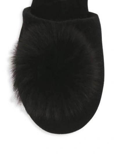 Shop Minnie Rose Fox Fur Pom-pom Slides In Heather Grey