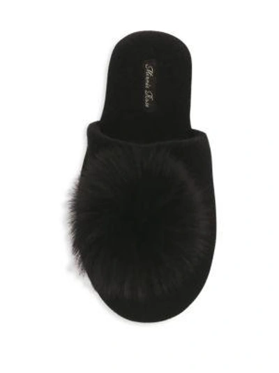 Shop Minnie Rose Fox Fur Pom-pom Slides In Heather Grey