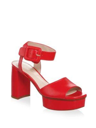 Shop Stuart Weitzman Ankle Strap Leather Platform Sandals In Red