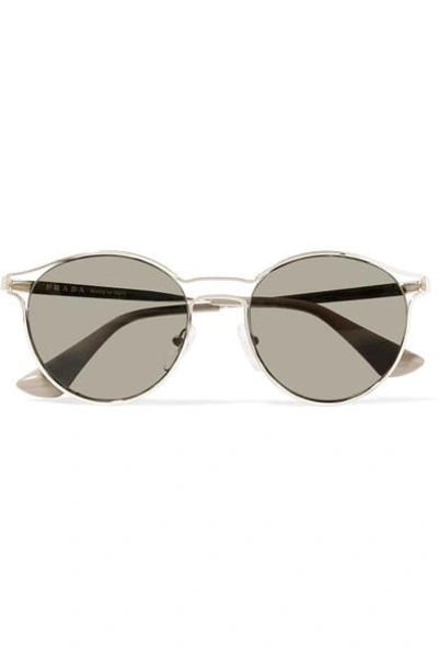 Shop Prada Round-frame Gold-tone Mirrored Sunglasses