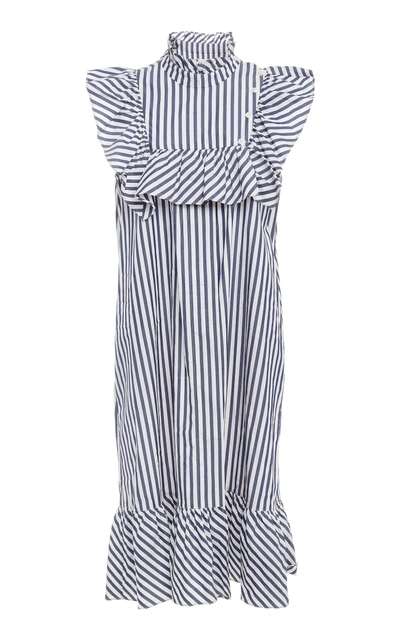Shop Lee Mathews Pippin Sleeveless Ruffle Dress In Stripe