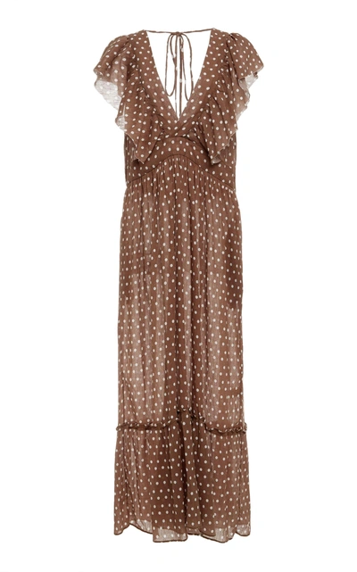Shop Lee Mathews Maisee Spot Ruffle Dress In Brown