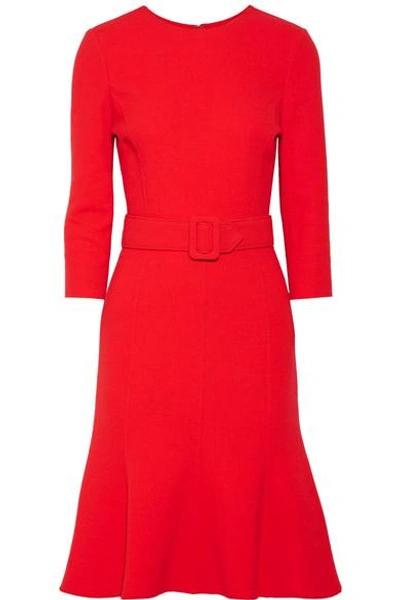 Shop Oscar De La Renta Belted Wool-blend Dress In Red