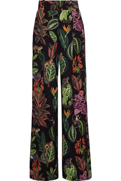 Shop Oscar De La Renta Printed Silk-blend Crepe De Chine Wide-leg Pants In Black