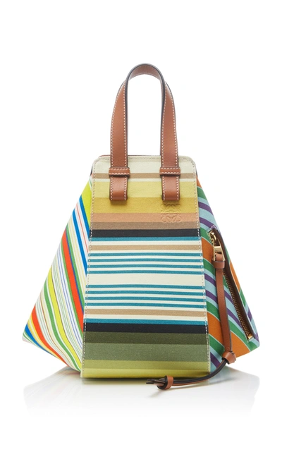 Shop Loewe Hammock Small Canvas And Calf Leather Bag In Stripe