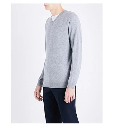 Shop Ted Baker V-neck Wool-blend Jumper In Grey Marl