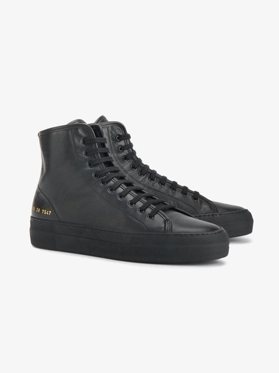 Shop Common Projects Black Tournament Leather Hi Top Sneakers