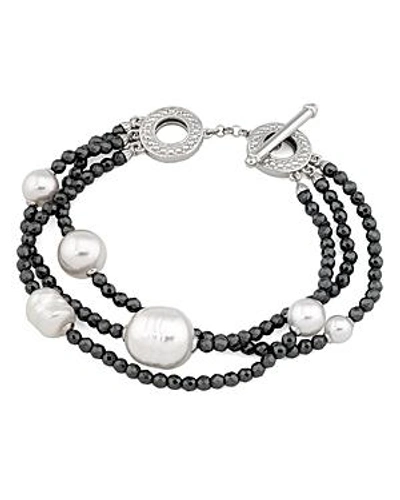 Shop Majorica Simulated Pearl Multi-strand Toggle Bracelet In Black/white