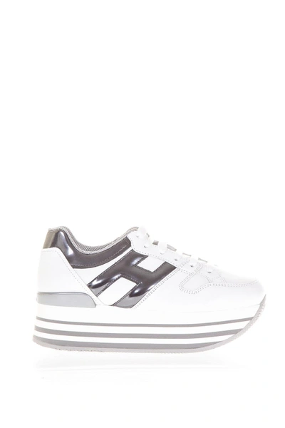 Shop Hogan Maxi H222 Leather Sneakers In White-silver