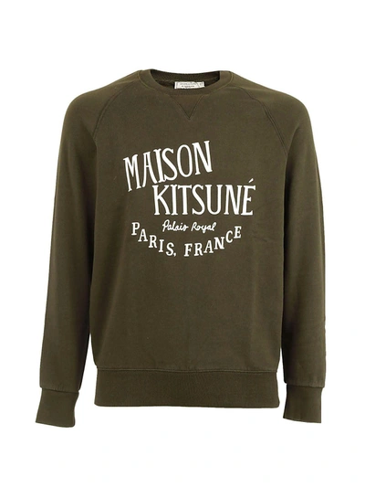 Shop Kitsuné Logo Print Sweatshirt In Kaki