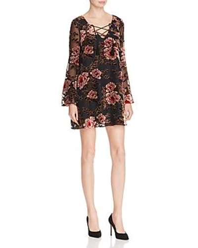 Shop Cupcakes And Cashmere Valda Velvet Burnout Lace-up Dress In Black