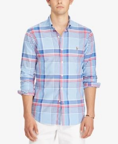 Shop Polo Ralph Lauren Men's Standard-fit Shirt In Sky Blue/coral