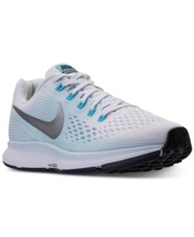 Shop Nike Women's Air Zoom Pegasus 34 Running Sneakers From Finish Line In White/metallic Silver-gla