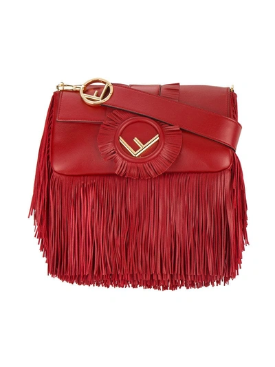 Shop Fendi Red Baguette Fringed Shoulder Bag