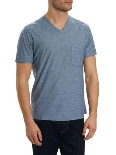 Shop Robert Graham Heathered V-neck Tee In Heather Navy