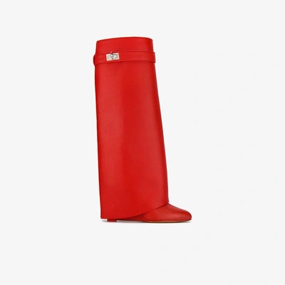 Shop Givenchy Red Leather Shark Lock 90 Knee Boots