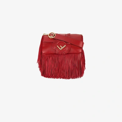 Shop Fendi Red Baguette Fringed Shoulder Bag