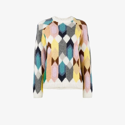 Shop Prada Geometric Knit Crewneck Sweater In Multicolour