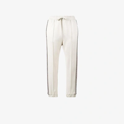 Shop Gucci Cream Crystal Stripe Track Pants In Nude&neutrals