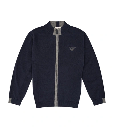 Shop Armani Junior Contrast Zip Sweater In Navy