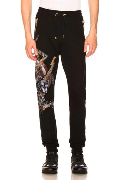 Shop Balmain Panther Print Sweatpants In Black
