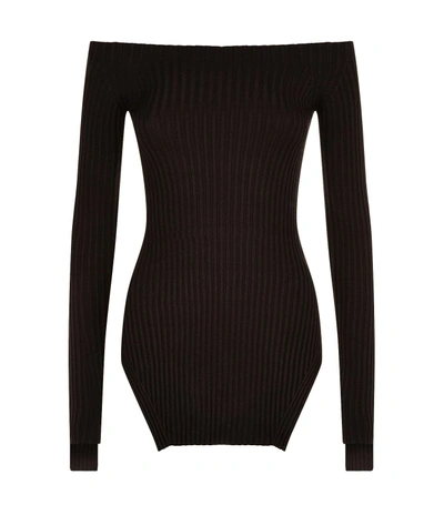 Helmut Lang Off-the-shoulder Silk Rib-knit Pullover Sweater In Black ...