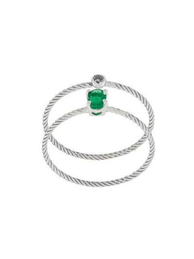 Shop Wouters & Hendrix Gold Emerald & Diamond Set Of Two Rings In White Gold