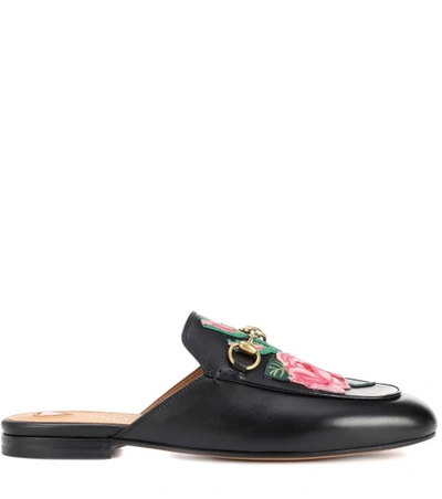 Shop Gucci Princetown Appliquéd Leather Slippers In Black