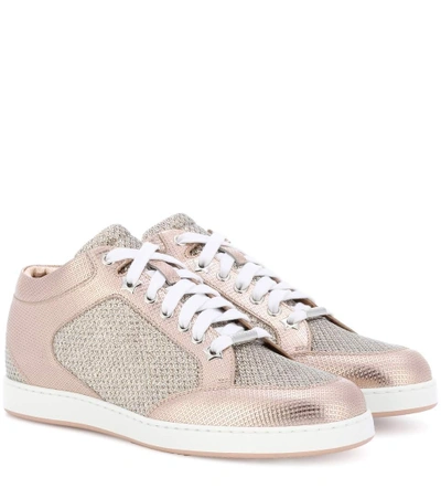 Jimmy Choo Miami Tea Rose Metallic Printed Leather And Glitter Low Top  Trainers | ModeSens