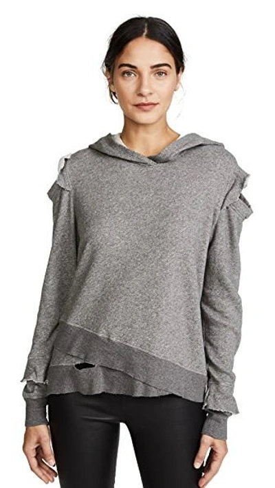 Shop Wilt Ruffle Cold Shoulder Hoodie In Charcoal Heather