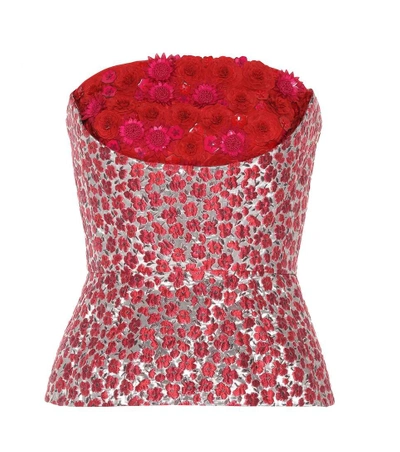 Shop Oscar De La Renta Embellished Brocade Top In Red