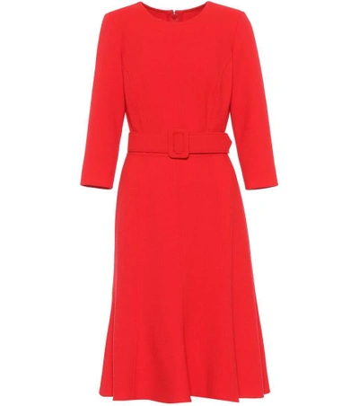 Shop Oscar De La Renta Wool-crêpe Dress In Scarlet