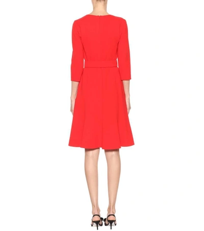Shop Oscar De La Renta Wool-crêpe Dress In Scarlet