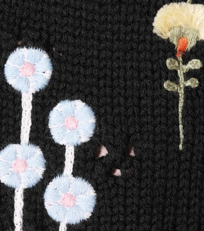 Shop Valentino Embroidered Wool Cardigan In Black