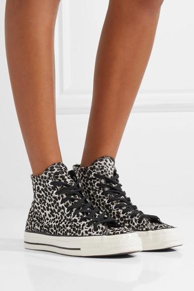 converse one star pony hair leopard print sneakers