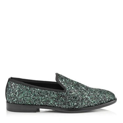 Shop Jimmy Choo Marlo/f Dusk Blue Mix Midnight Coarse Glitter Fabric Slippers