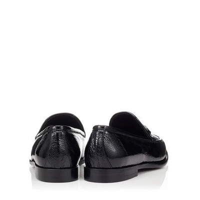Shop Jimmy Choo Marti/f Black Crushed Patent Loafers With Crystal Piece