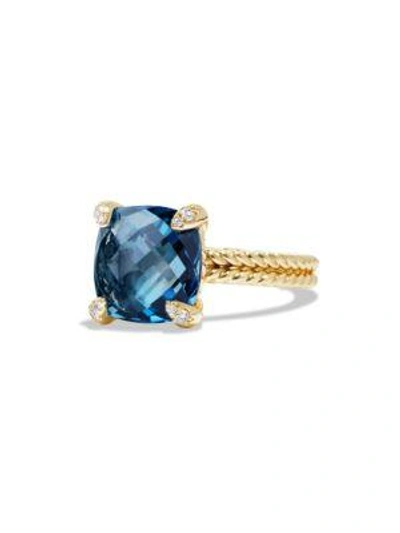 Shop David Yurman Châtelaine Ring With Hampton Blue Topaz And Diamonds In 18k Gold In Chrysoprase Cabochon